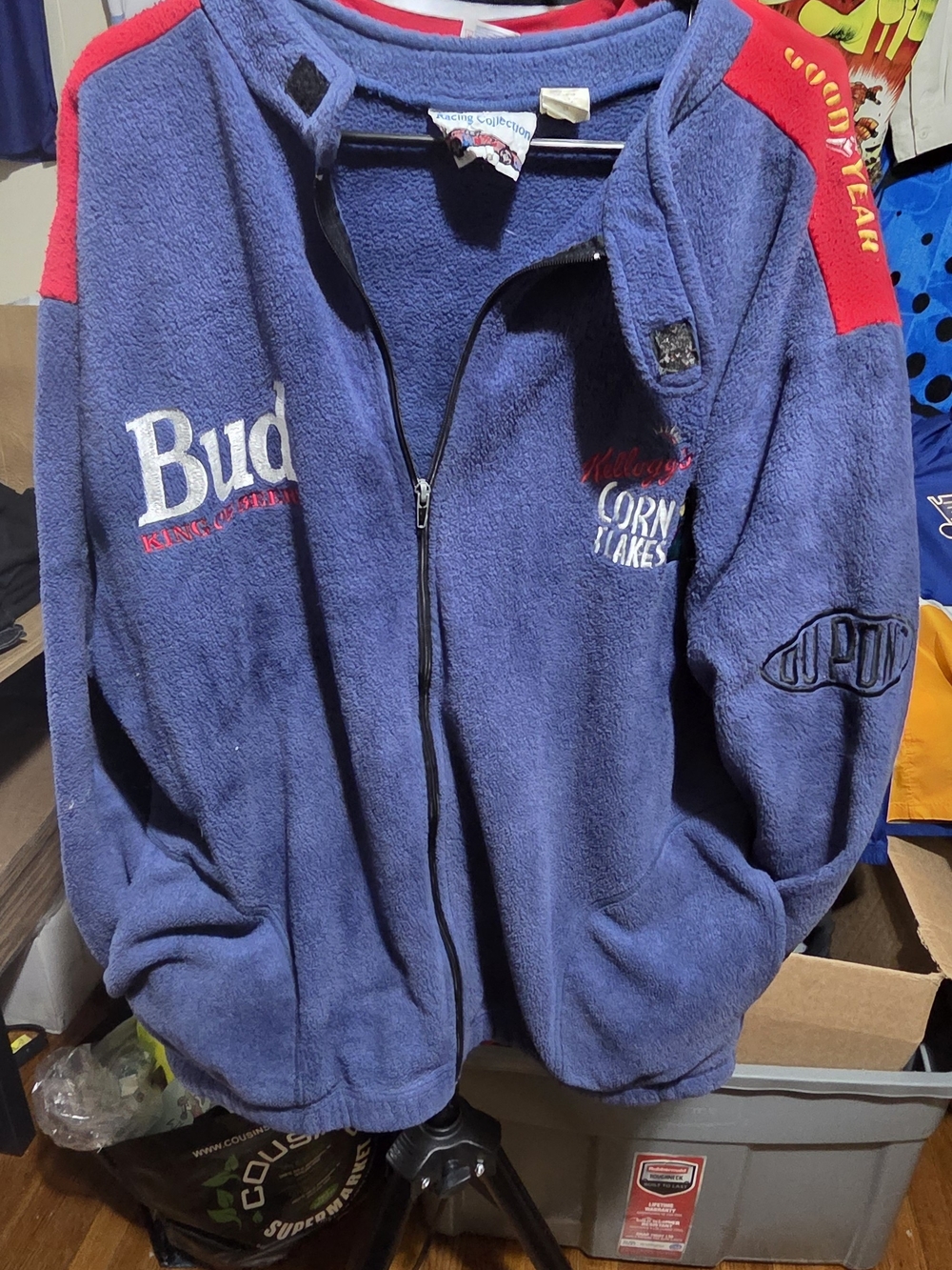 Budweiser Navy Fleece Jacket with Red Shoulder Accents